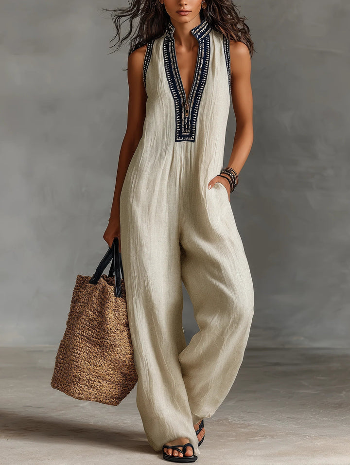 Fiamma | Sleeveless Jumpsuit with Minimalist High Collar and Zip