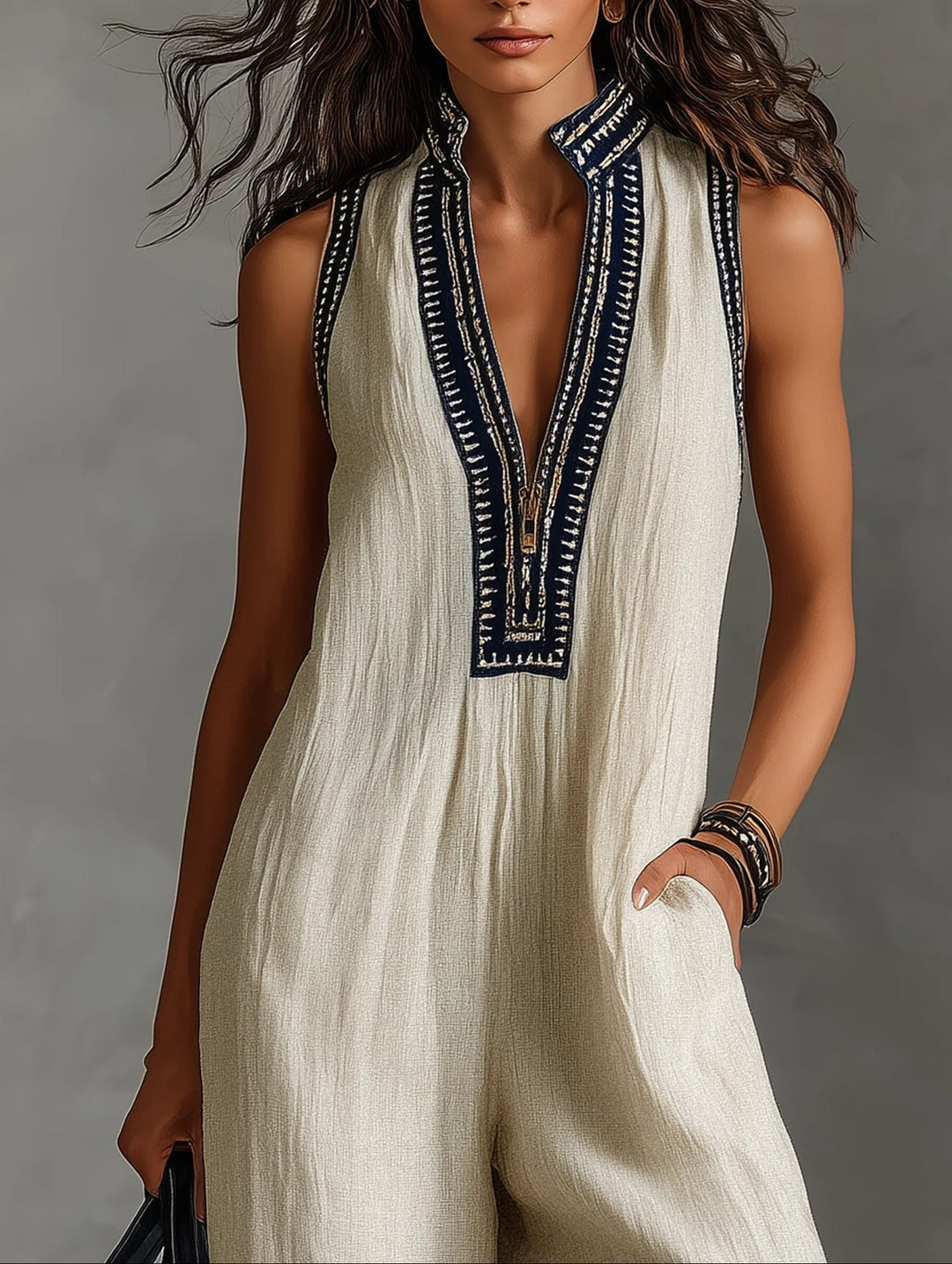 Fiamma | Sleeveless Jumpsuit with Minimalist High Collar and Zip