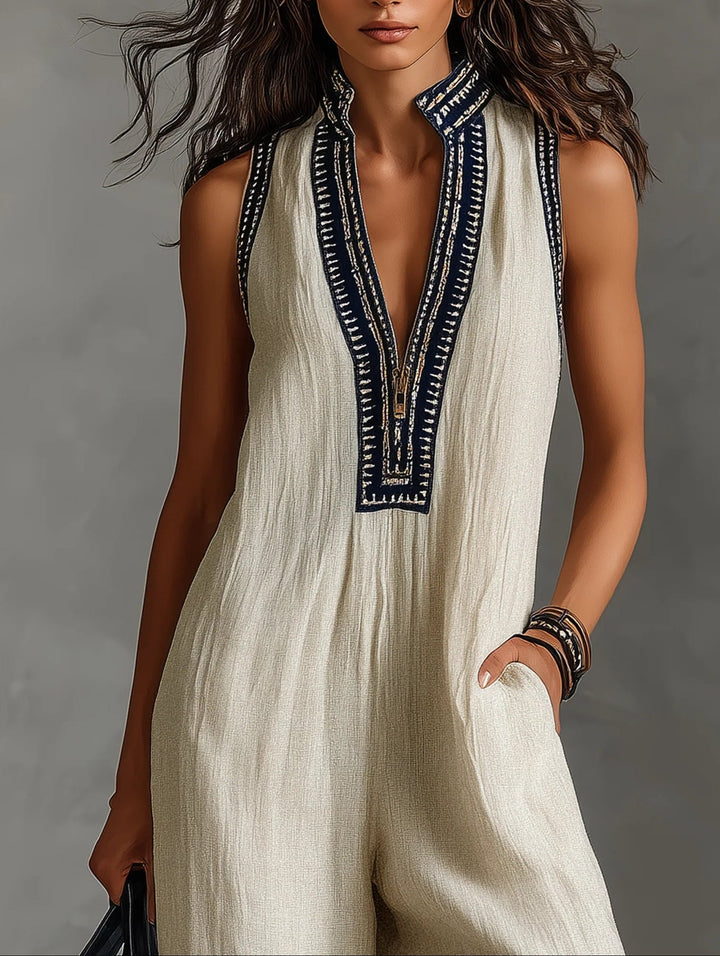 Fiamma | Sleeveless Jumpsuit with Minimalist High Collar and Zip