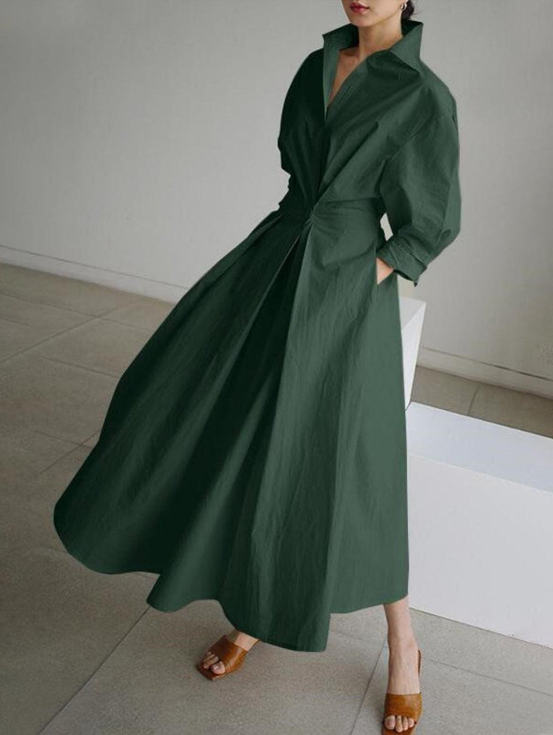 Elsie | Elegant Button Lapel Midi Dress