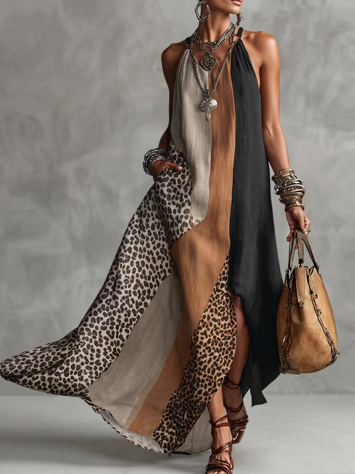 Myrna | Leopard Halter Maxi Dress