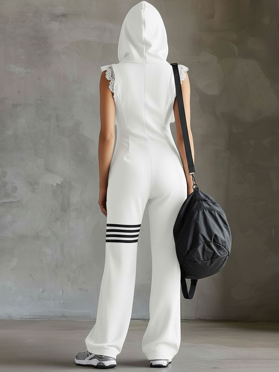 Giada | Retro Sports Jumpsuit with Hood and Stripes