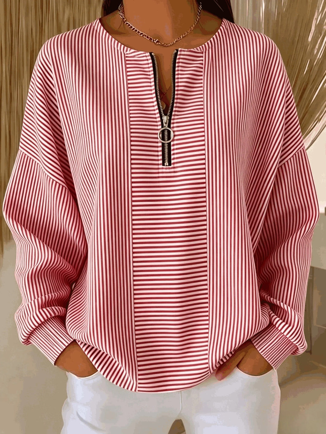 Carol | Striped Zip-Neck Top
