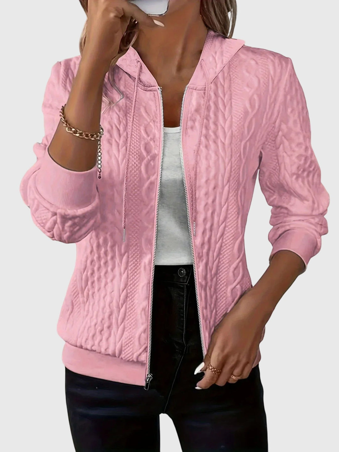 Lena | Cable Knit Zip Hoodie