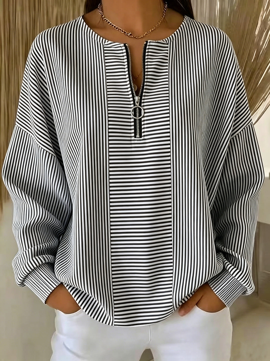 Carol | Striped Zip-Neck Top