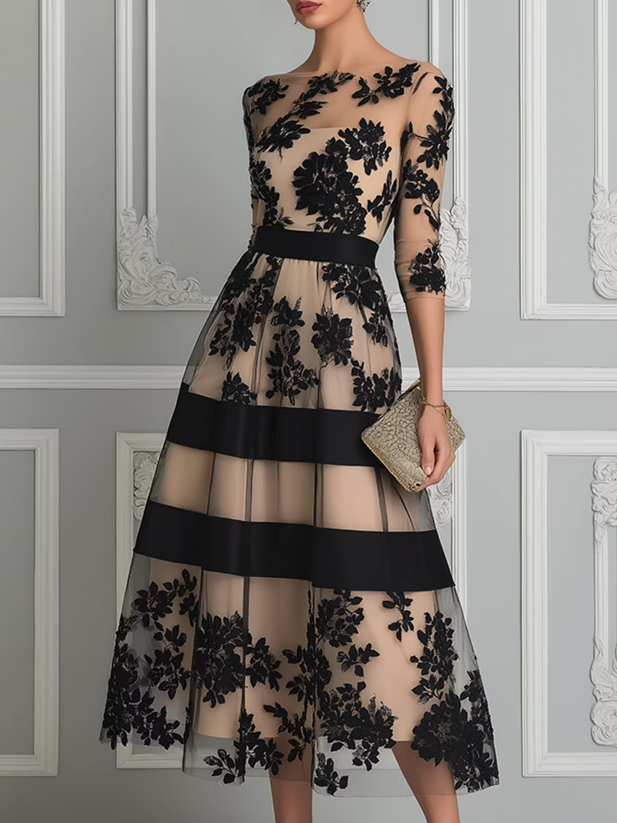 Celeste | Black Lace Midi Dress