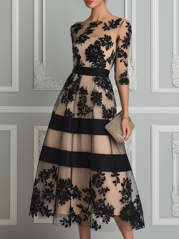 Celeste | Black Lace Midi Dress