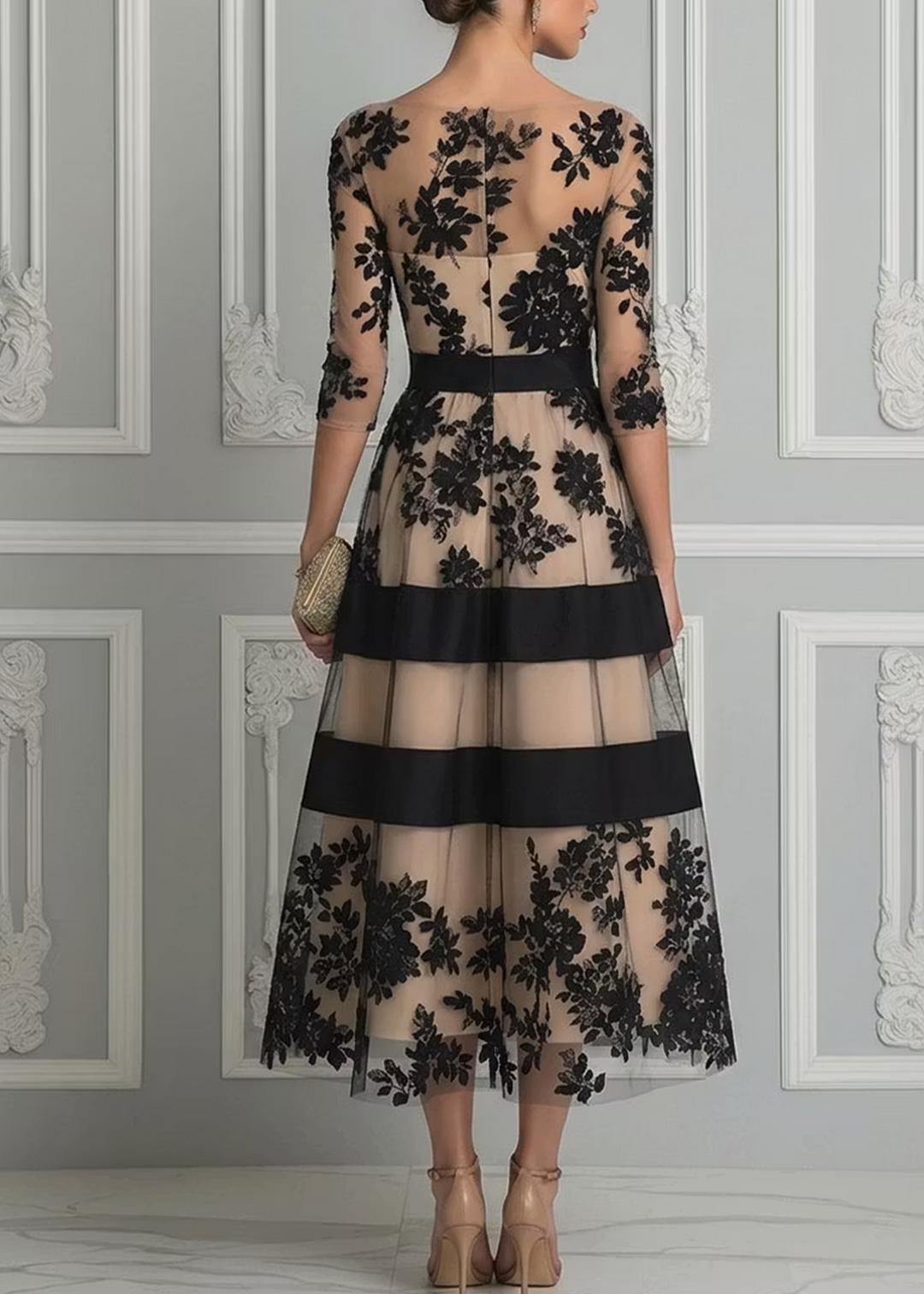 Celeste | Black Lace Midi Dress