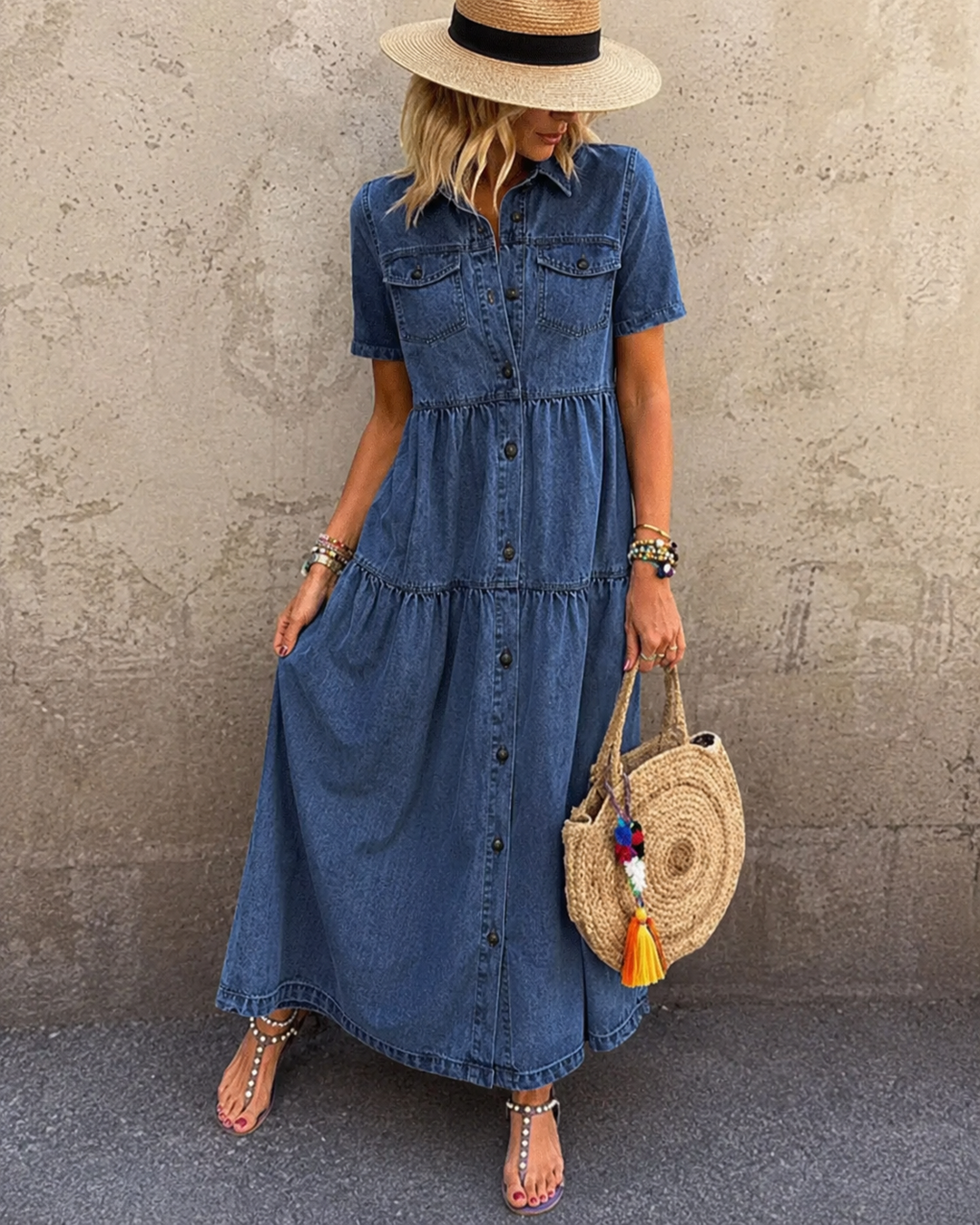 Emma | Tummy Coverage Denim Midi Dress