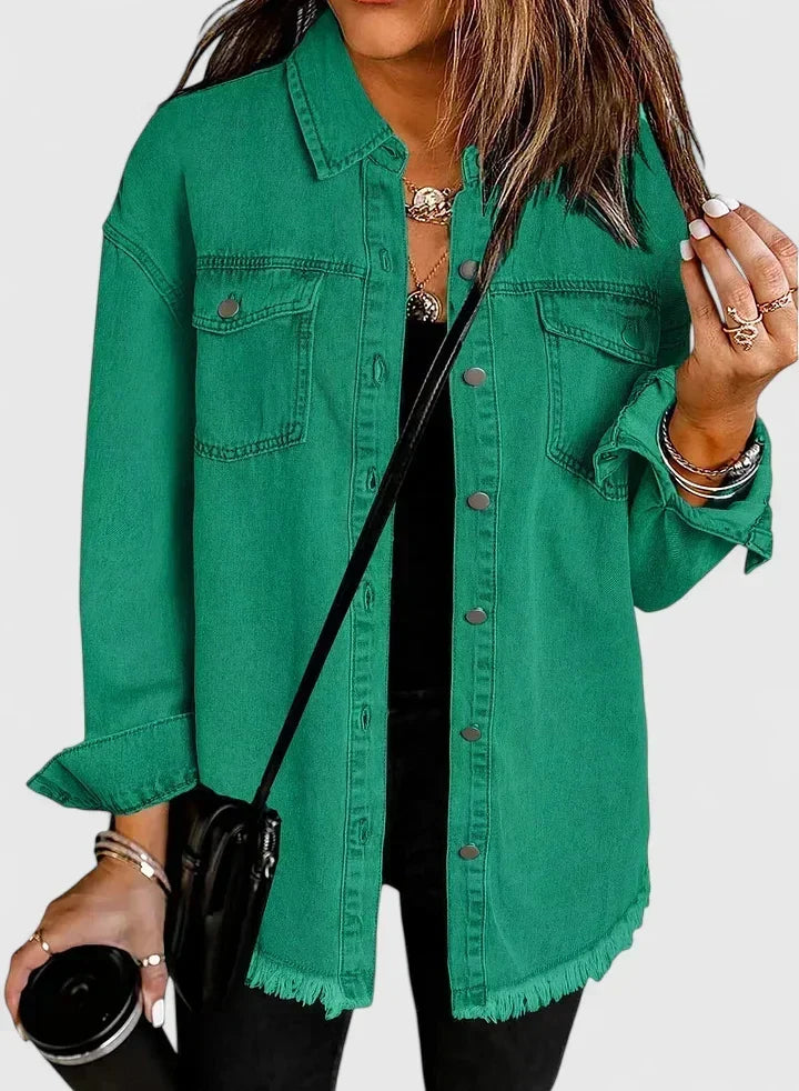 Novalyssa | Frayed Hem Denim Shacket