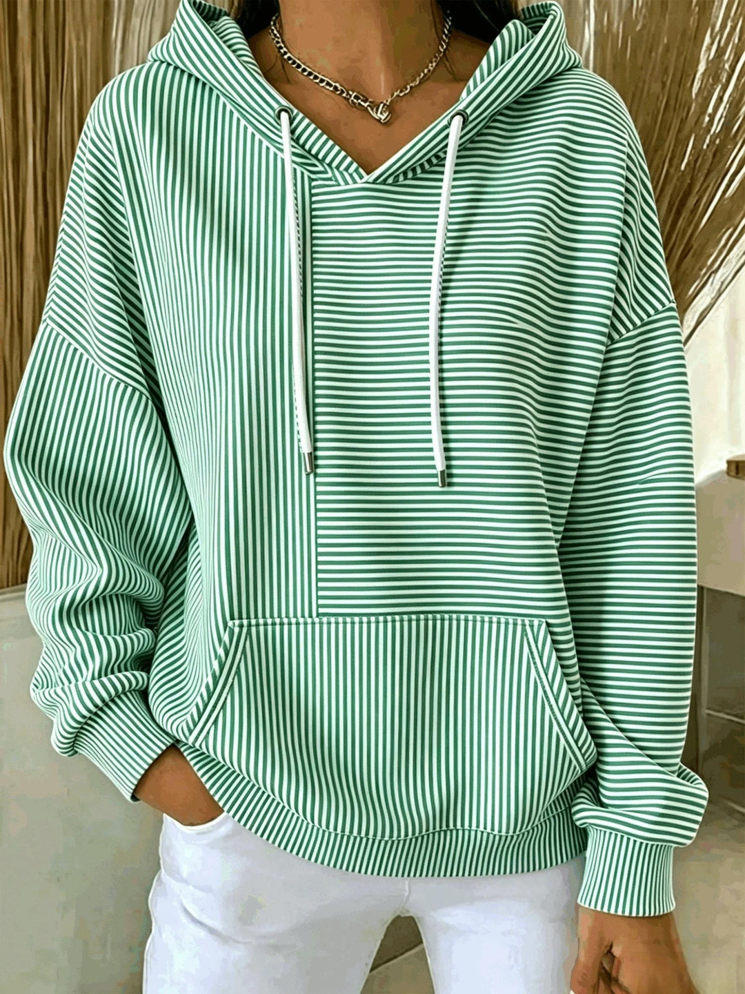 Donna | Striped Hooded Pocket Top