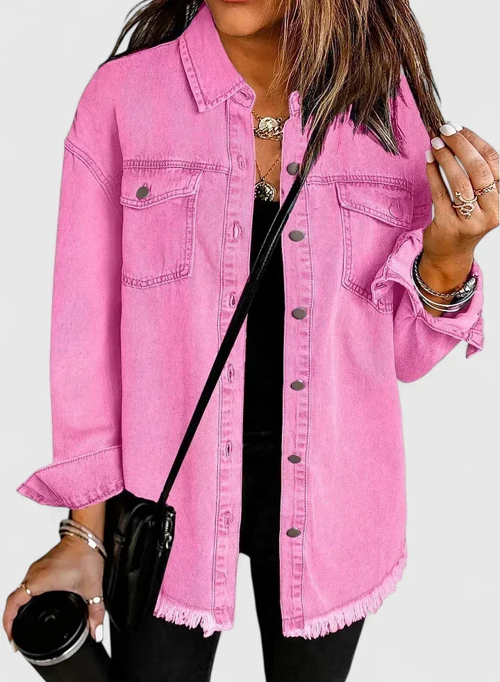 Novalyssa | Frayed Hem Denim Shacket