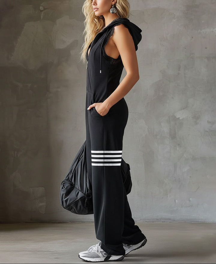 Giada | Retro Sports Jumpsuit with Hood and Stripes