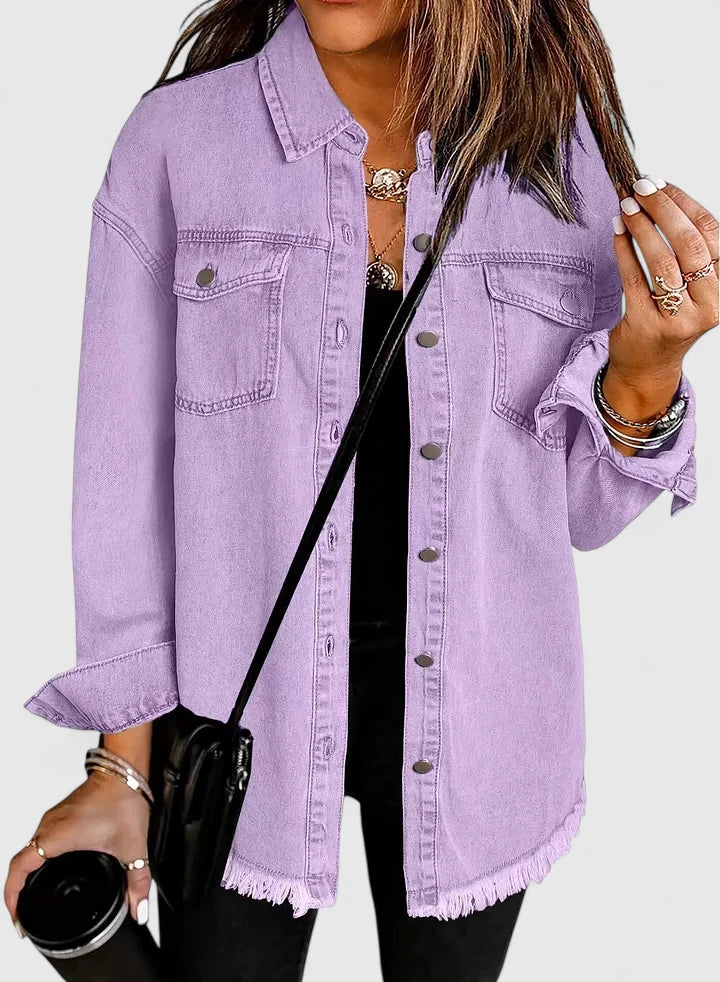 Novalyssa | Frayed Hem Denim Shacket