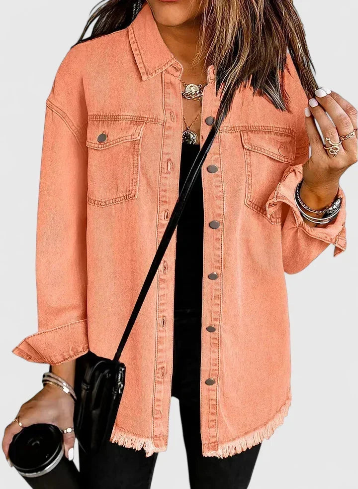 Novalyssa | Frayed Hem Denim Shacket