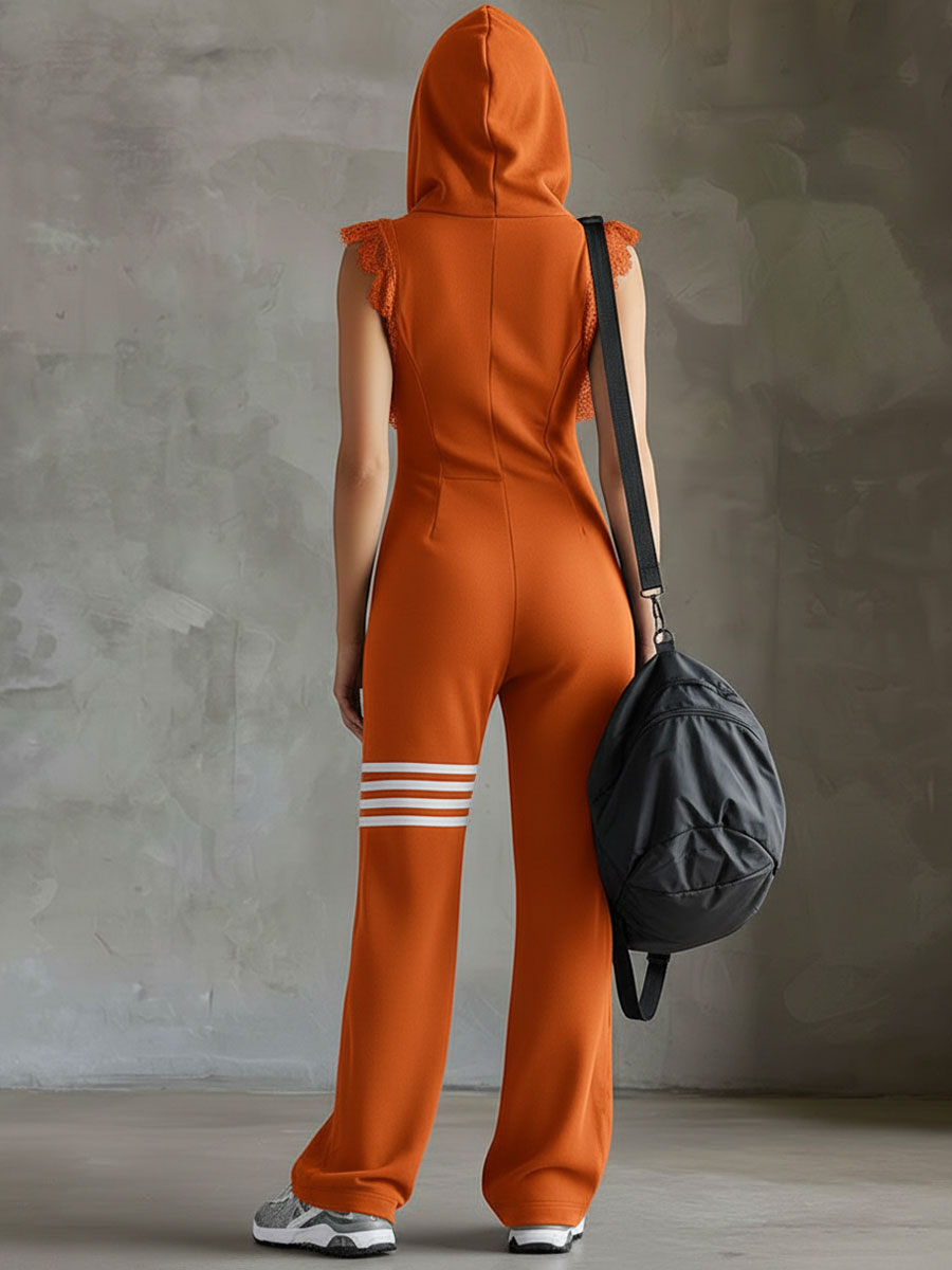 Giada | Retro Sports Jumpsuit with Hood and Stripes