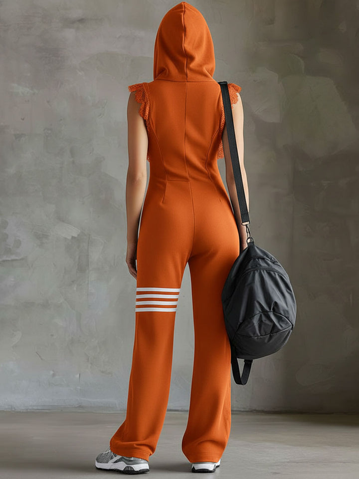 Giada | Retro Sports Jumpsuit with Hood and Stripes