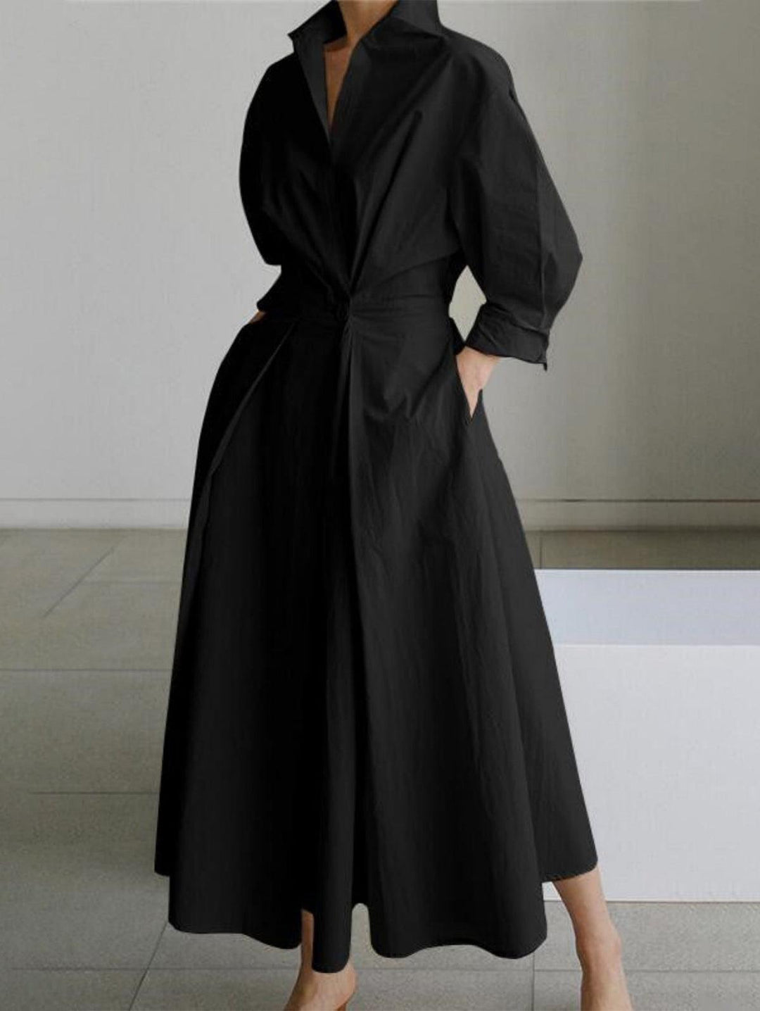 Elsie | Elegant Button Lapel Midi Dress
