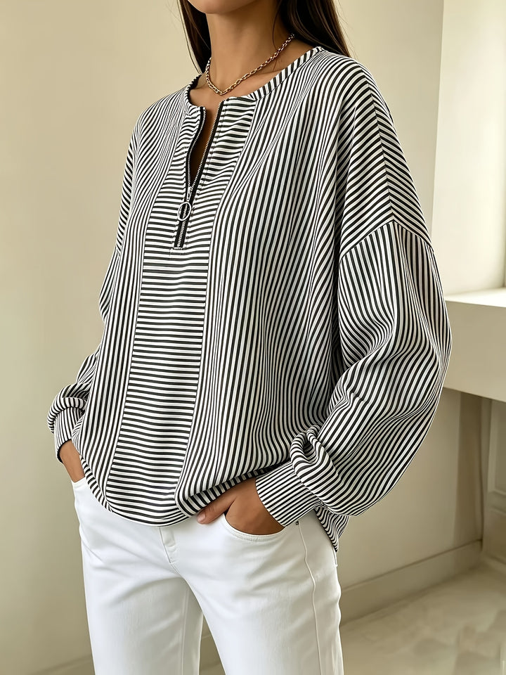 Carol | Striped Zip-Neck Top