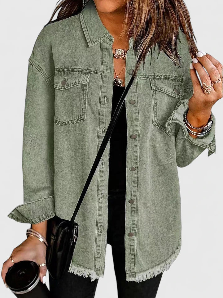 Novalyssa | Frayed Hem Denim Shacket