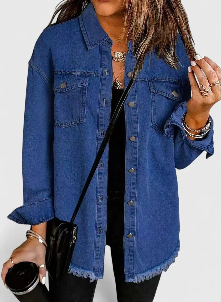 Novalyssa | Frayed Hem Denim Shacket