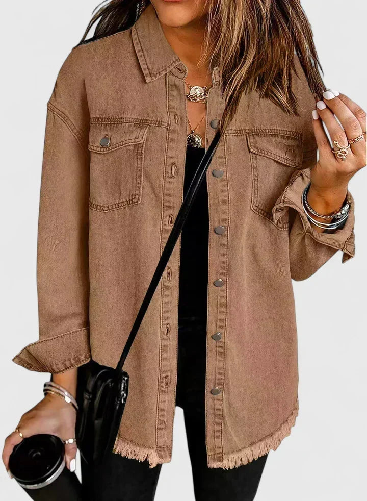 Novalyssa | Frayed Hem Denim Shacket