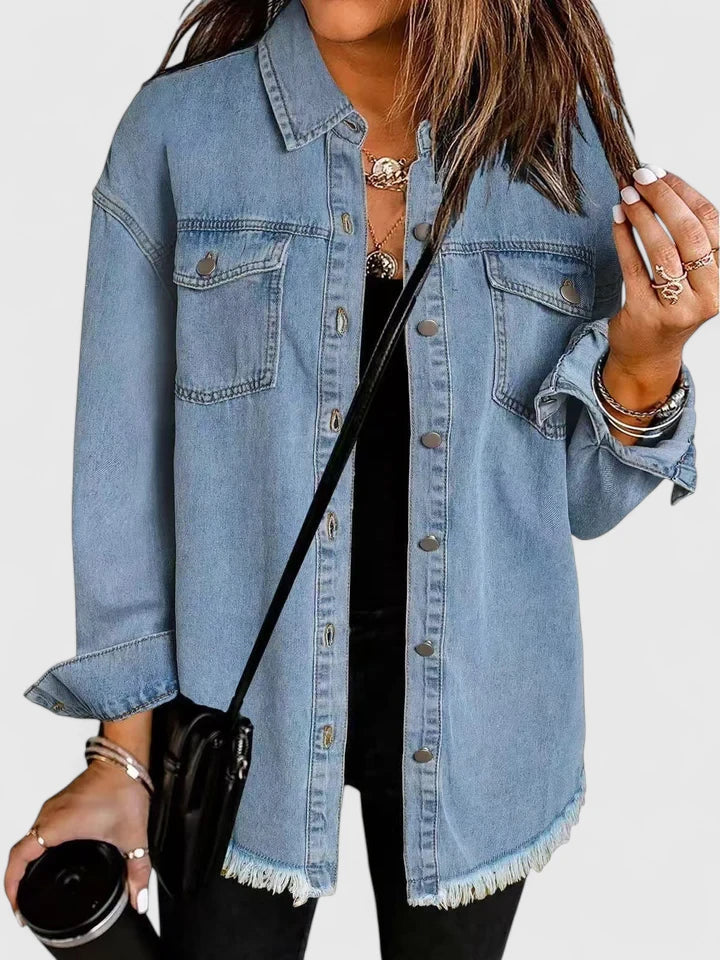Novalyssa | Frayed Hem Denim Shacket