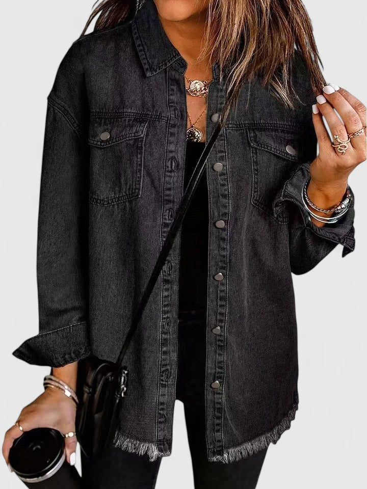 Novalyssa | Frayed Hem Denim Shacket