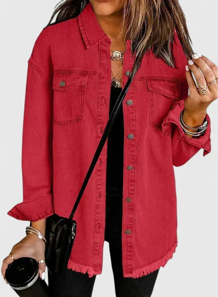 Novalyssa | Frayed Hem Denim Shacket