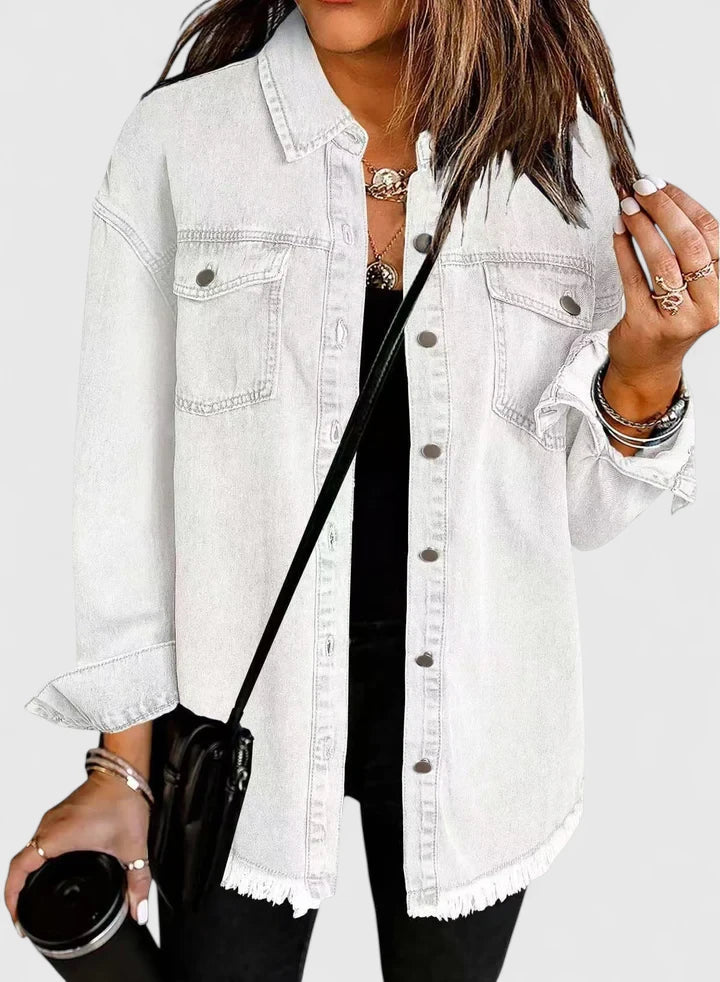 Novalyssa | Frayed Hem Denim Shacket