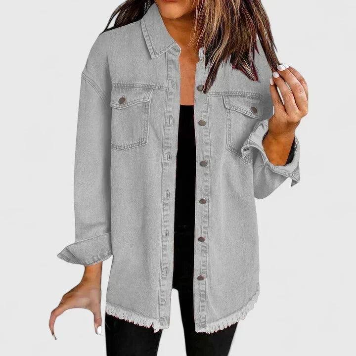 Novalyssa | Frayed Hem Denim Shacket