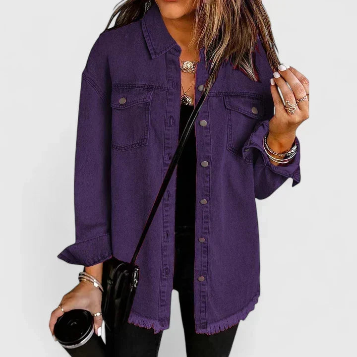 Novalyssa | Frayed Hem Denim Shacket