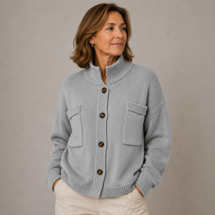 Augusta | Stand Collar Button Cardigan