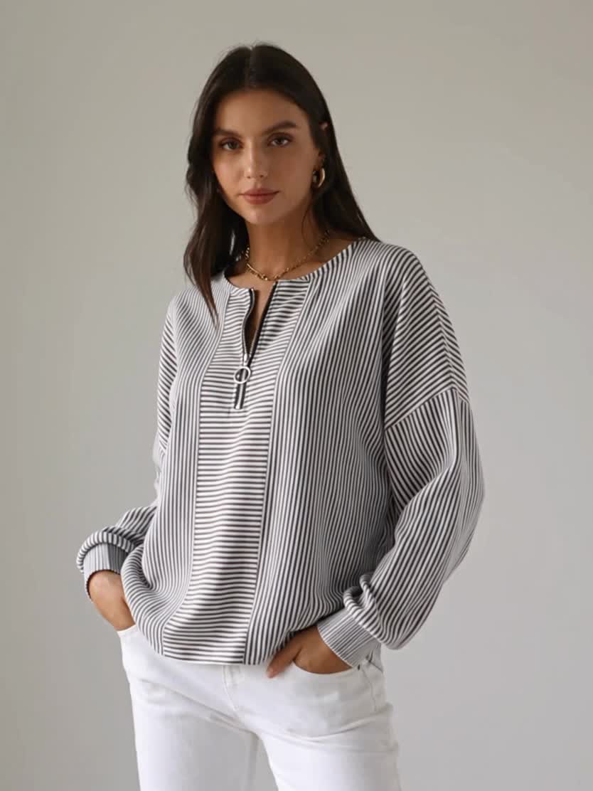 Carol | Striped Zip-Neck Top