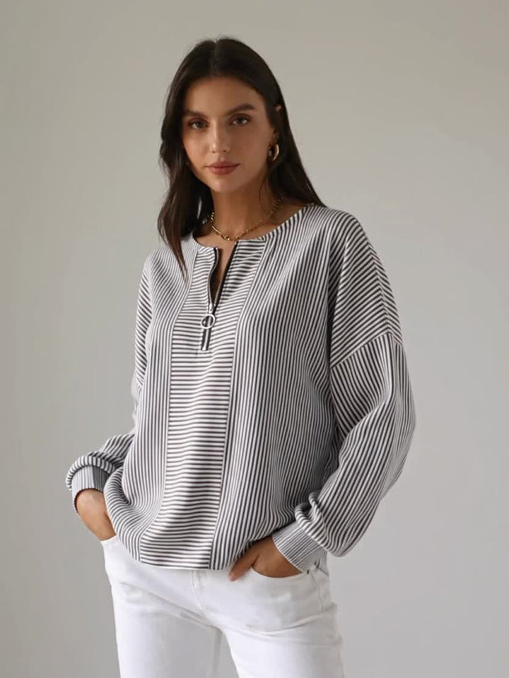 Carol | Striped Zip-Neck Top