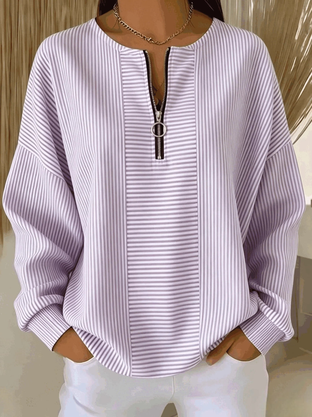 Carol | Striped Zip-Neck Top