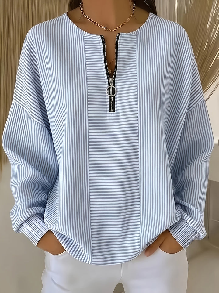 Carol | Striped Zip-Neck Top