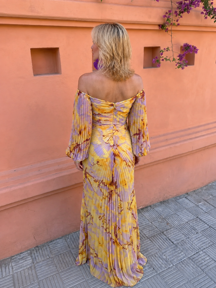 Doreen | Off-Shoulder Pleated Floral Maxi Dress
