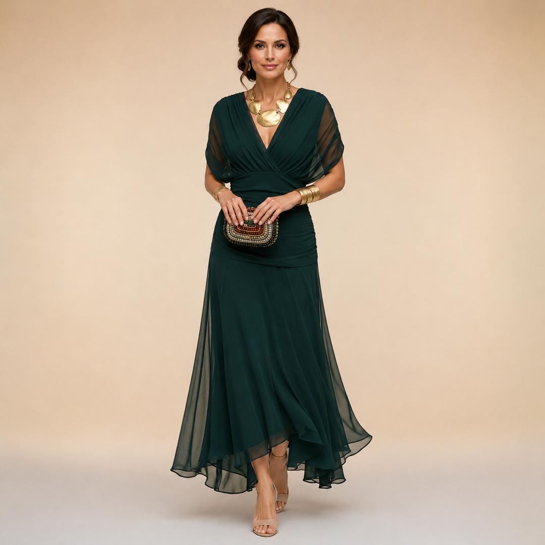 Madeline | Draped Sleeve Evening Gown