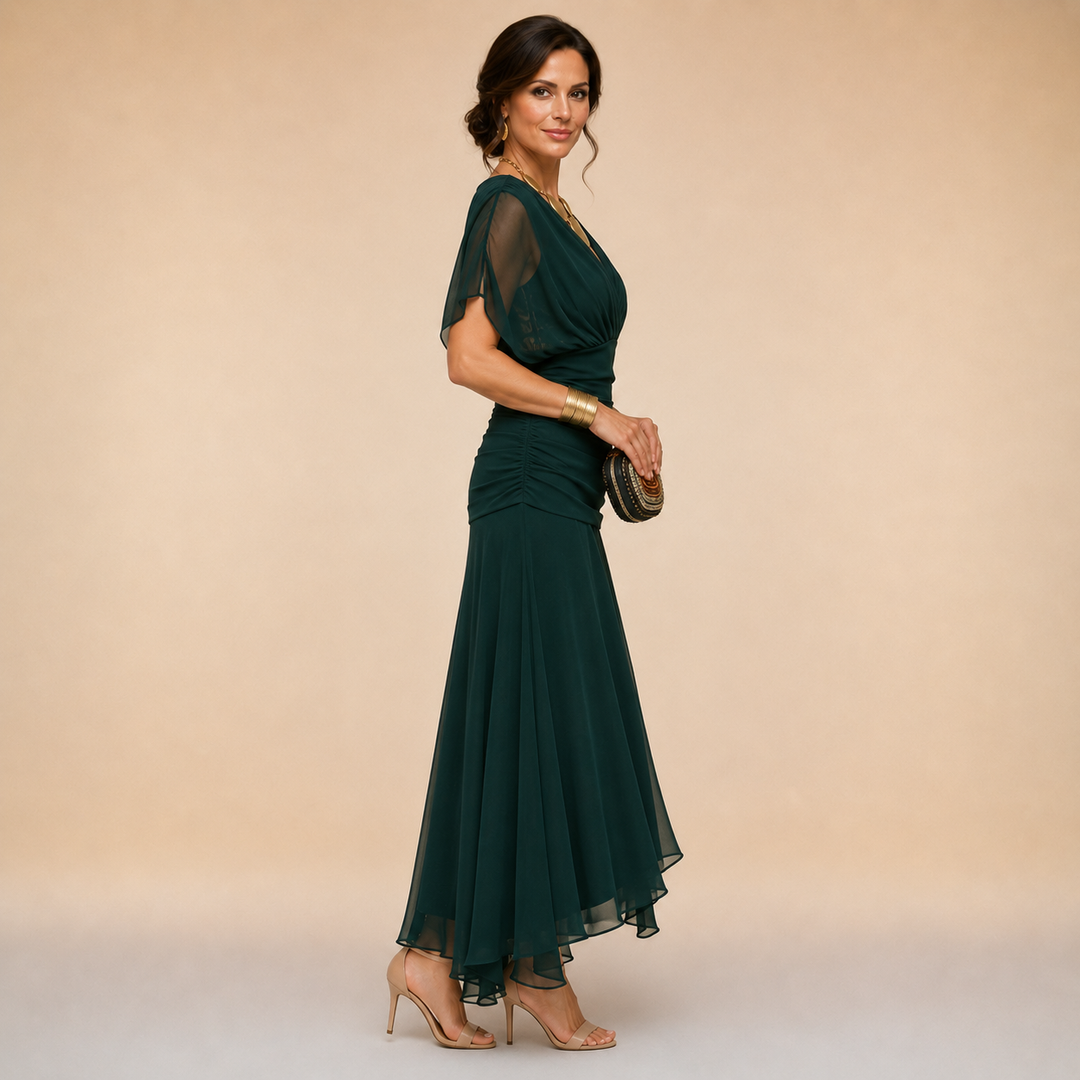 Madeline | Draped Sleeve Evening Gown