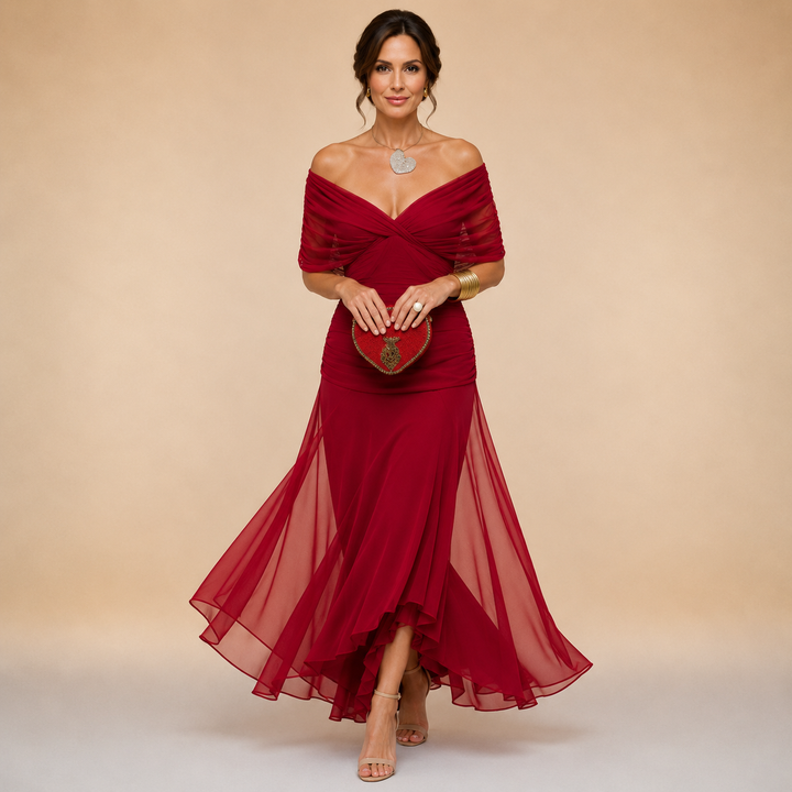 Madeline | Draped Sleeve Evening Gown