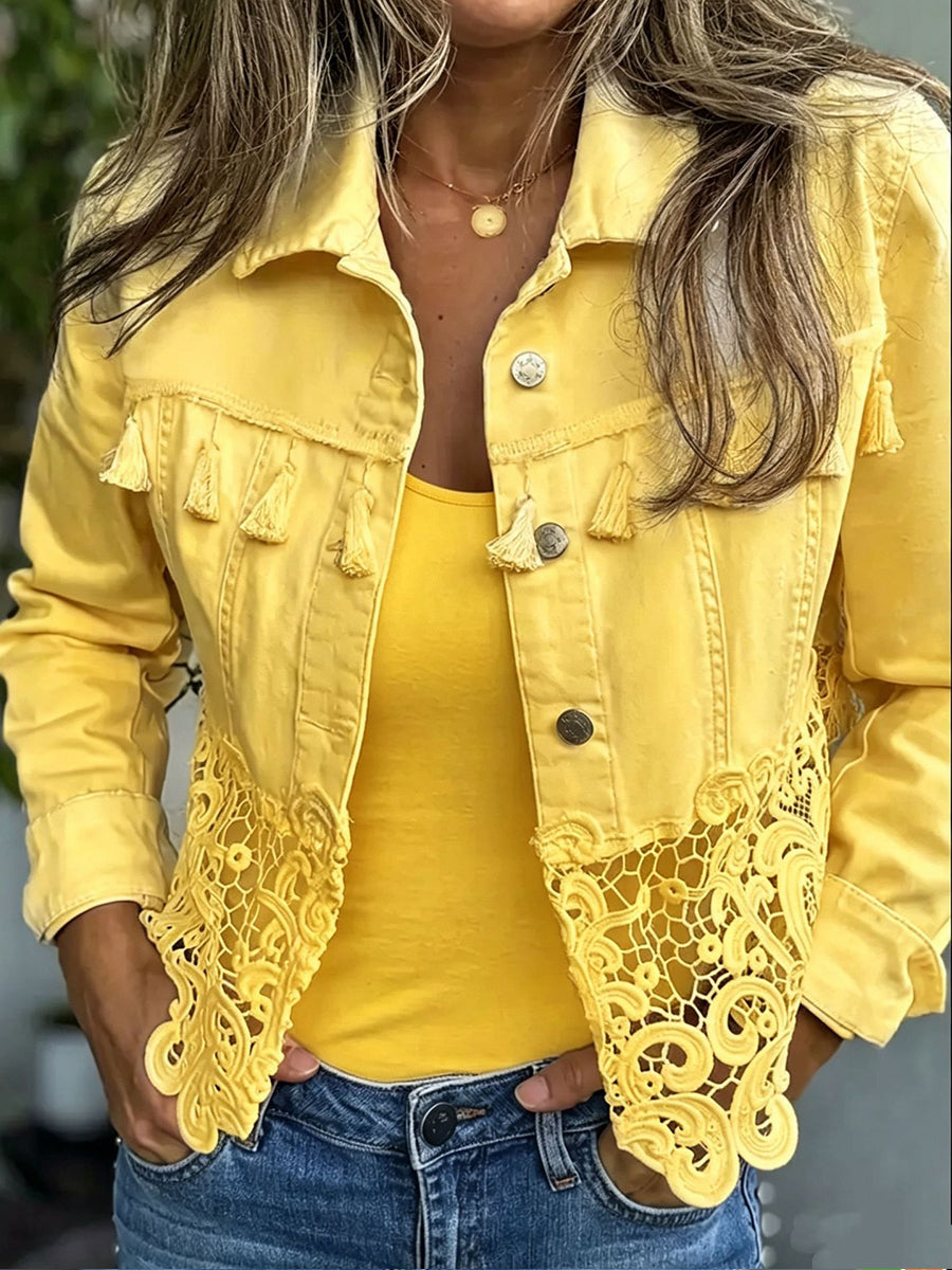 Kambria | Fringe and Lace Denim Jacket