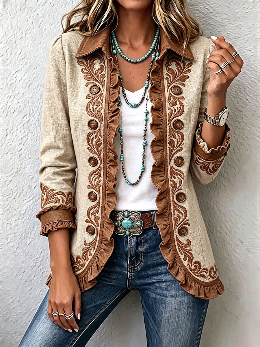 Dawn | Vintage Bohemian Floral Ruffled Jacket