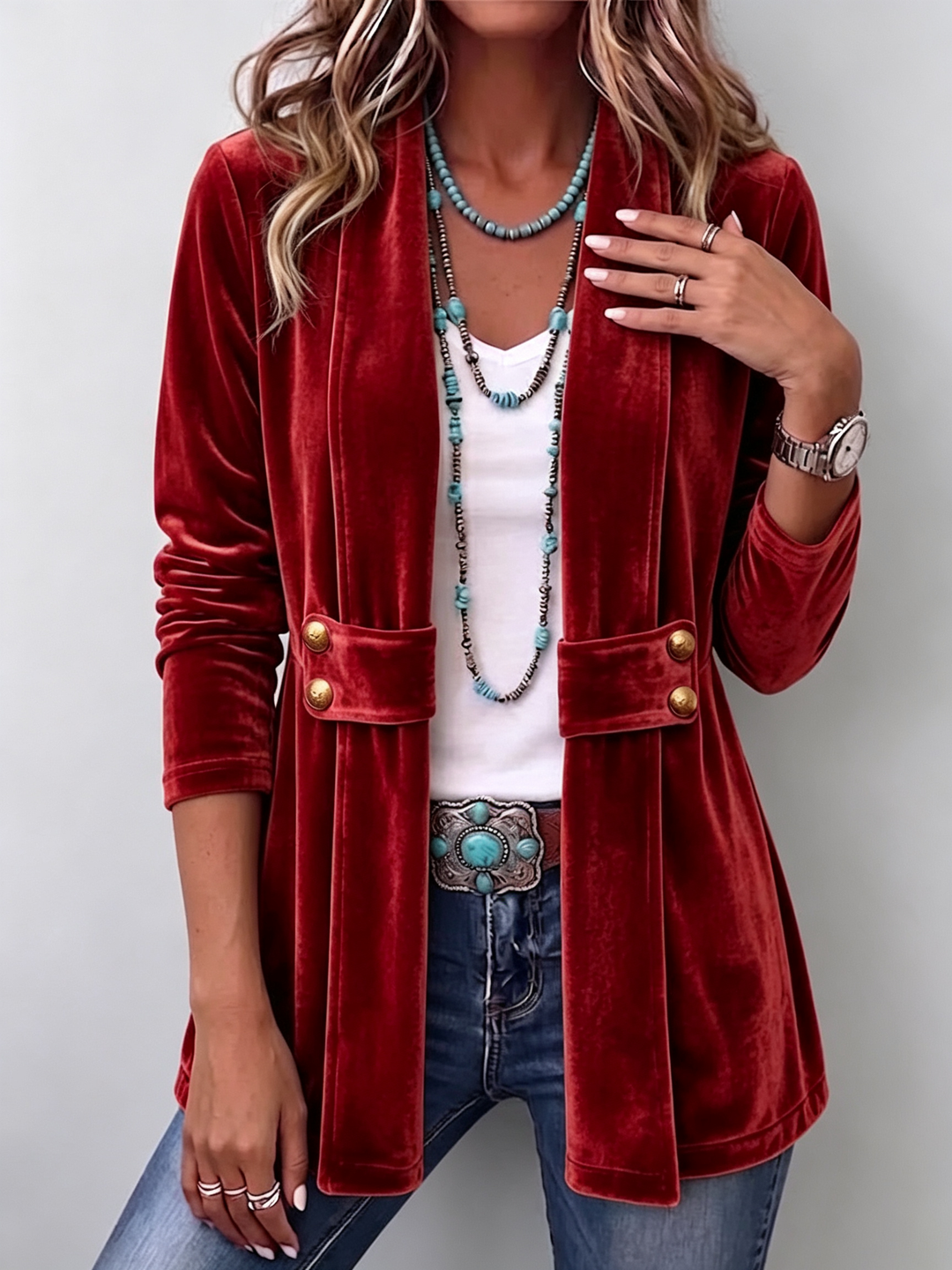 Harlow | Velvet Open-Front Jacket