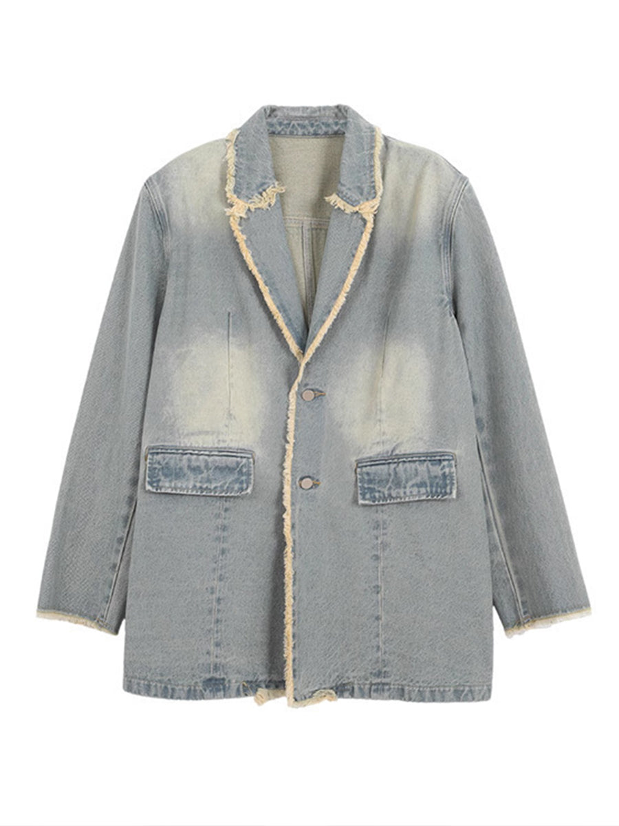Juniper | Oversized Denim Blazer with Raw Edges