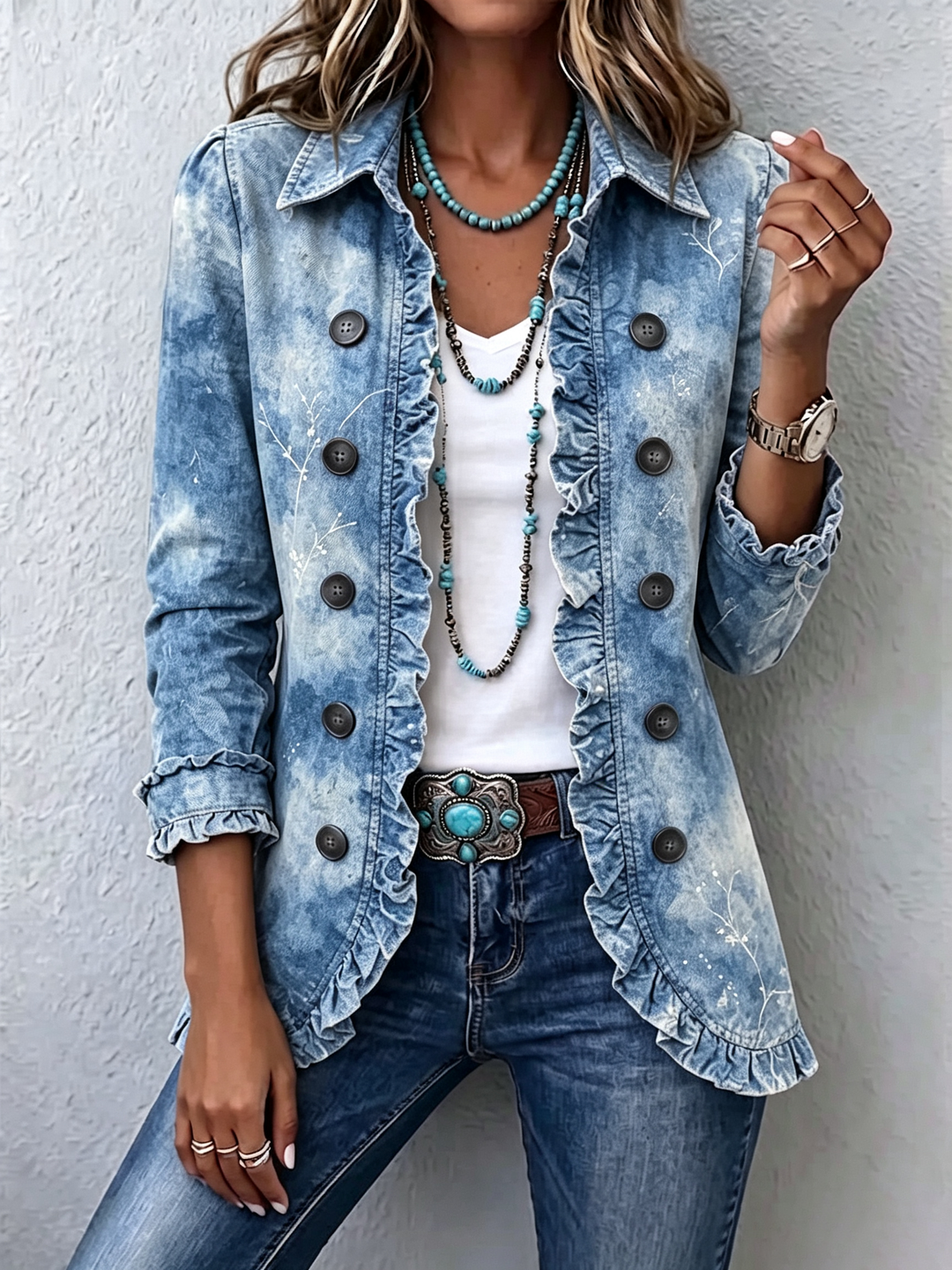 Jemison | Gradient Botanical Print Ruffle Jacket
