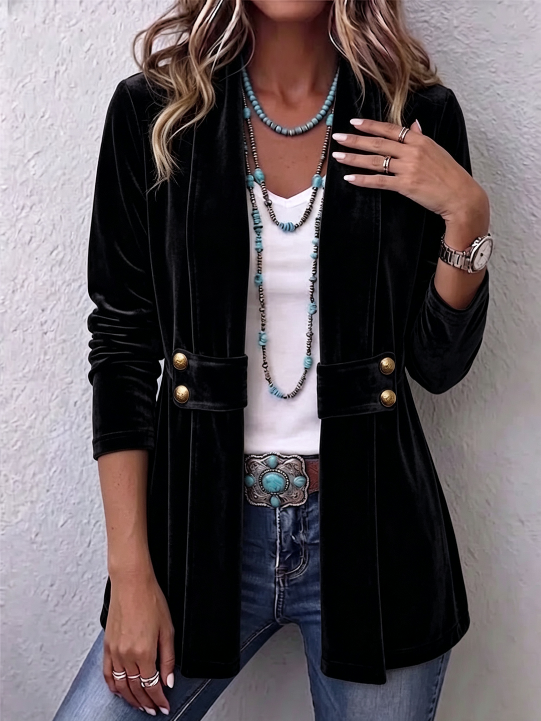 Harlow | Velvet Open-Front Jacket