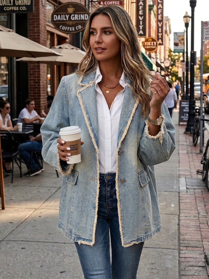 Juniper | Oversized Denim Blazer with Raw Edges