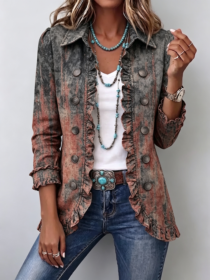 Bristol | Vintage Gradient Textured Print Ruffle Jacket