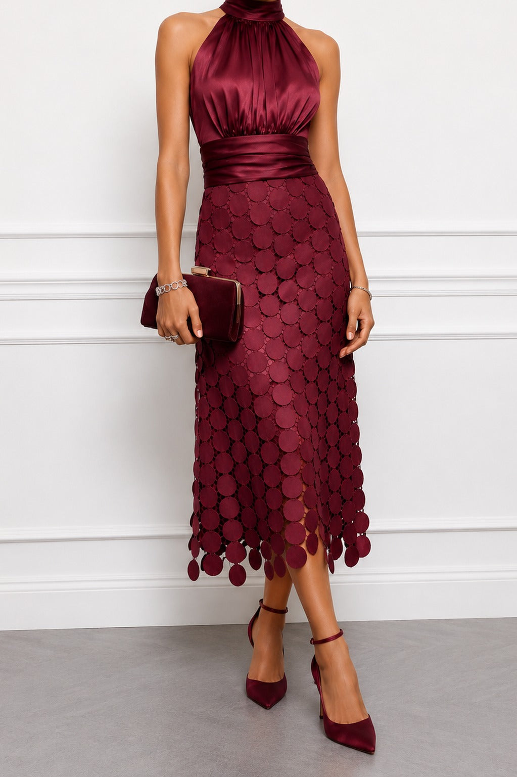 Vanesa Midi Dress in Burgundy